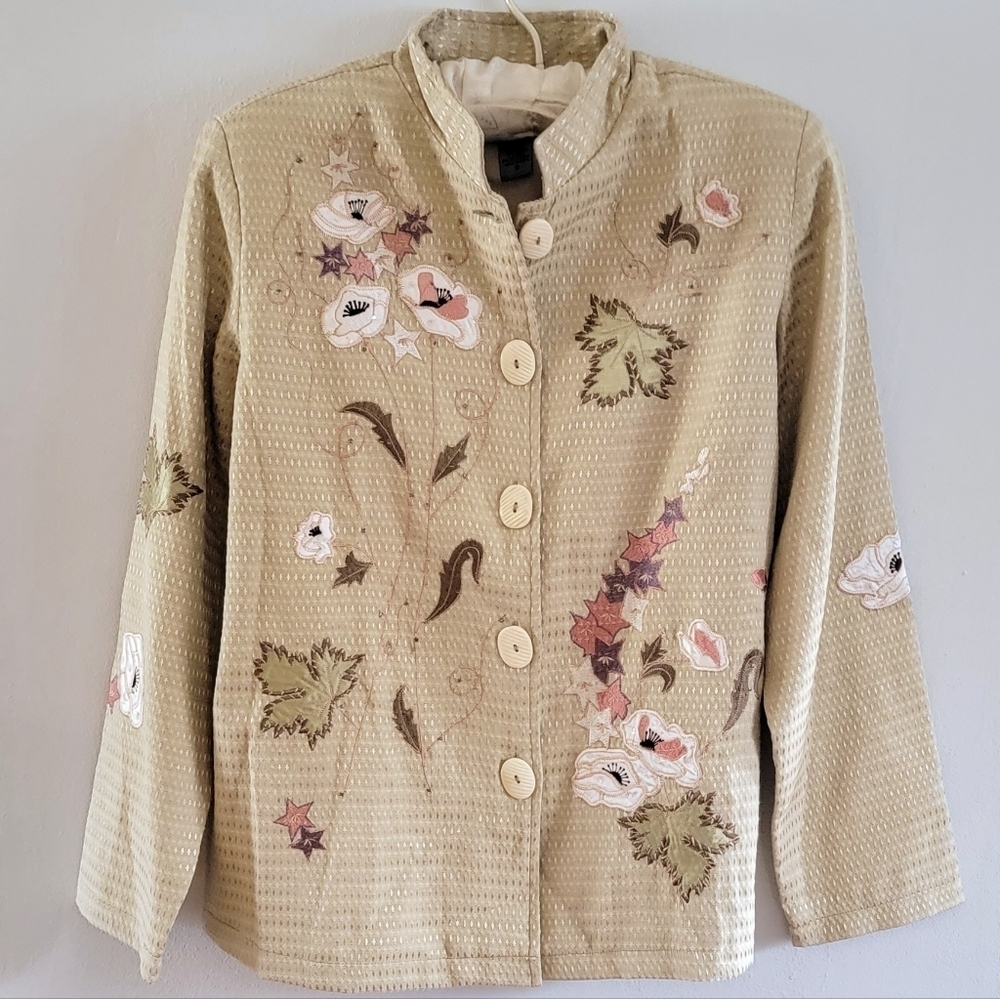 VTG Y2K 90s Embroidered Blazer Jacket Floral Whimsical Boho Fairy Cottagecore S